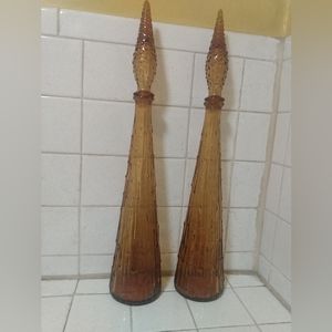 Empoli Amber Glass Genie Decanter Bottle, MCM Made in Italy